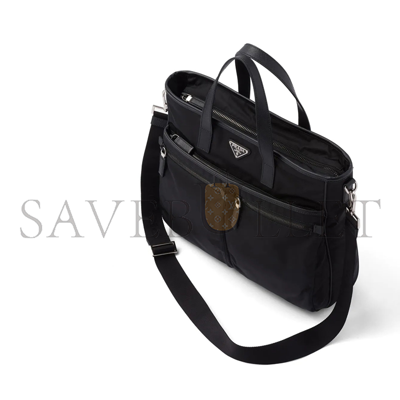 Pra*a re-nylon and saffiano leather tote bag 2vg860 (36*34*8cm)